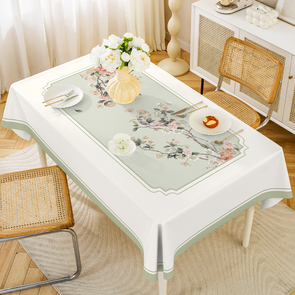 Pattern Size Can Be Customized, New Chinoiserie Pvc Dining Table Tablecloth, Waterproof and Oil-Proof Rectangular Table, Oval Table, Coffee Table Tablecloth