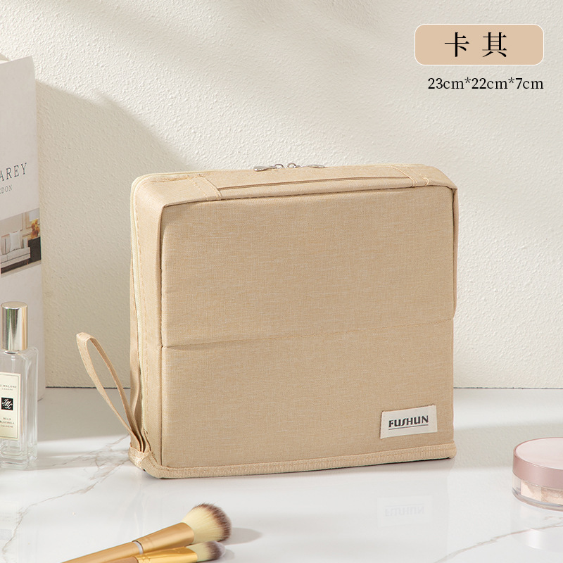 2025年新型PU化粧ポーチ 大容量 ハンドバッグ型 持ち運び便利 旅行必需品 分割式ペンケース 洗面用具入れ