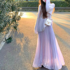法式紫色连衣裙女2025新款超火早秋ootd绝美多巴胺韩系搭配一整套