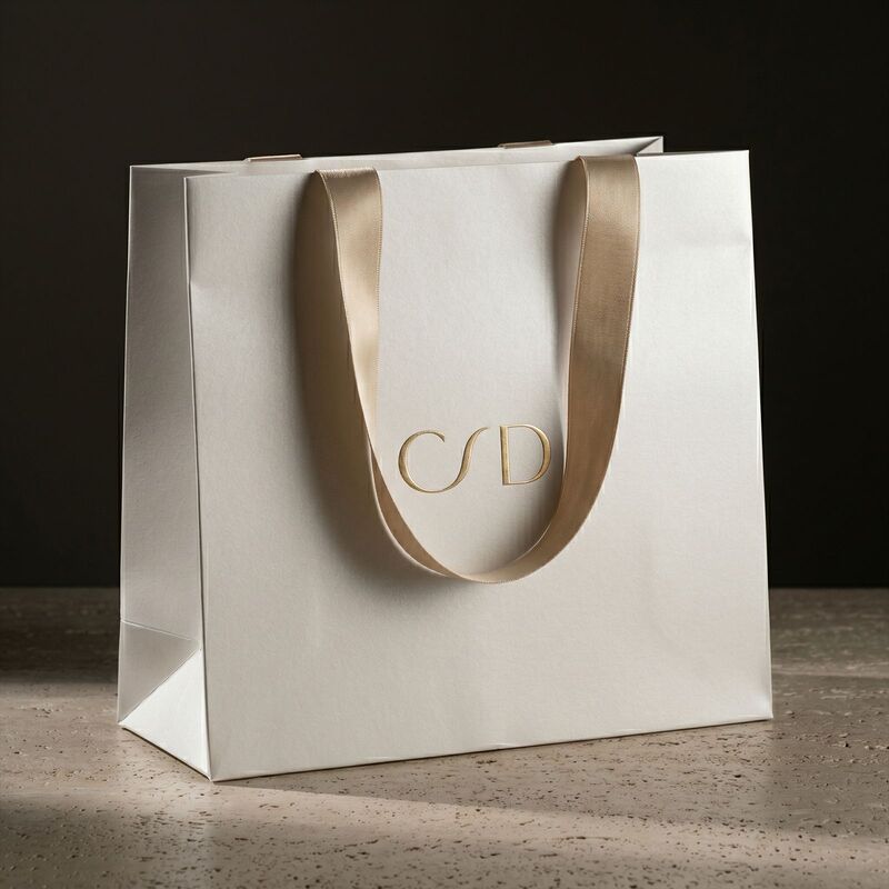 High-End Titanium White Pearlescent Paper Bags, Custom Clothing Tote Bags, High-End Gift Bags for Independent Designer Women's Clothing Stores