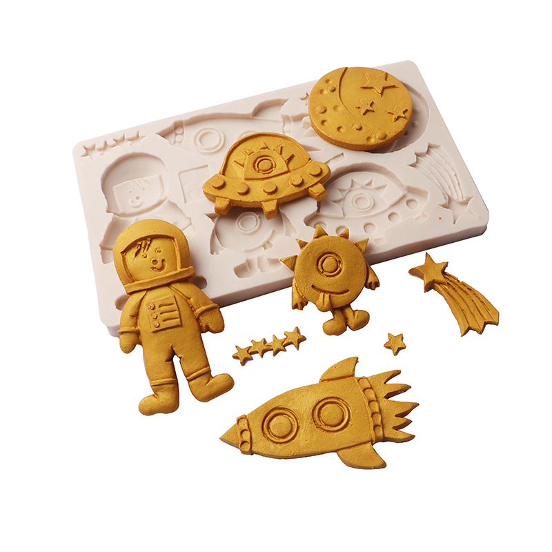 Molde de pastel nave espacial astronauta fondant chocolate molde de silicona meteorito espacio luna aterrizaje tema molde