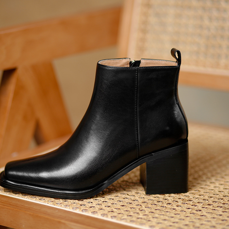 CHIKO Rochely Square Toe Block Heels Ankle Boots