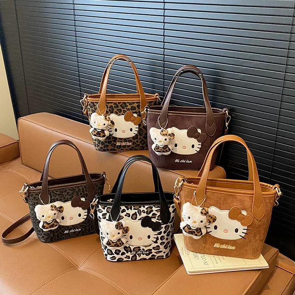 Cross-Border European and American Retro Cat Bucket Women's Bag Leopard Print Fashionable Versatile Commuter Niche Portable Crossbody Bag Trendy