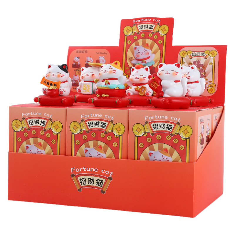 卡通可爱招财猫盲盒公仔手办猫咪树脂办公桌面装饰品潮玩摆件批发|undefined