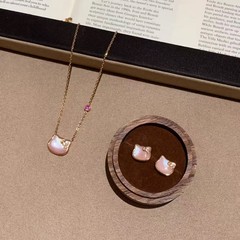 甜美可爱粉色kitty猫项链耳钉女简约时尚百搭锁骨链精致日常颈链