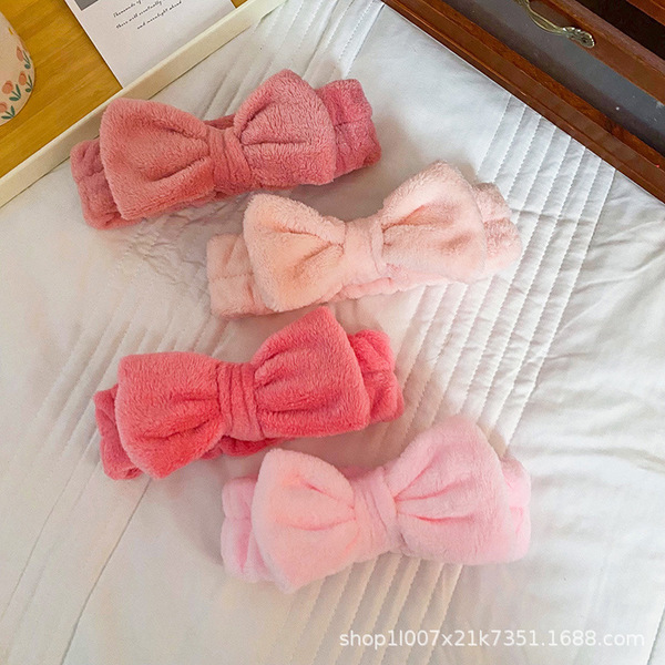 solid color headband with bow for face washing