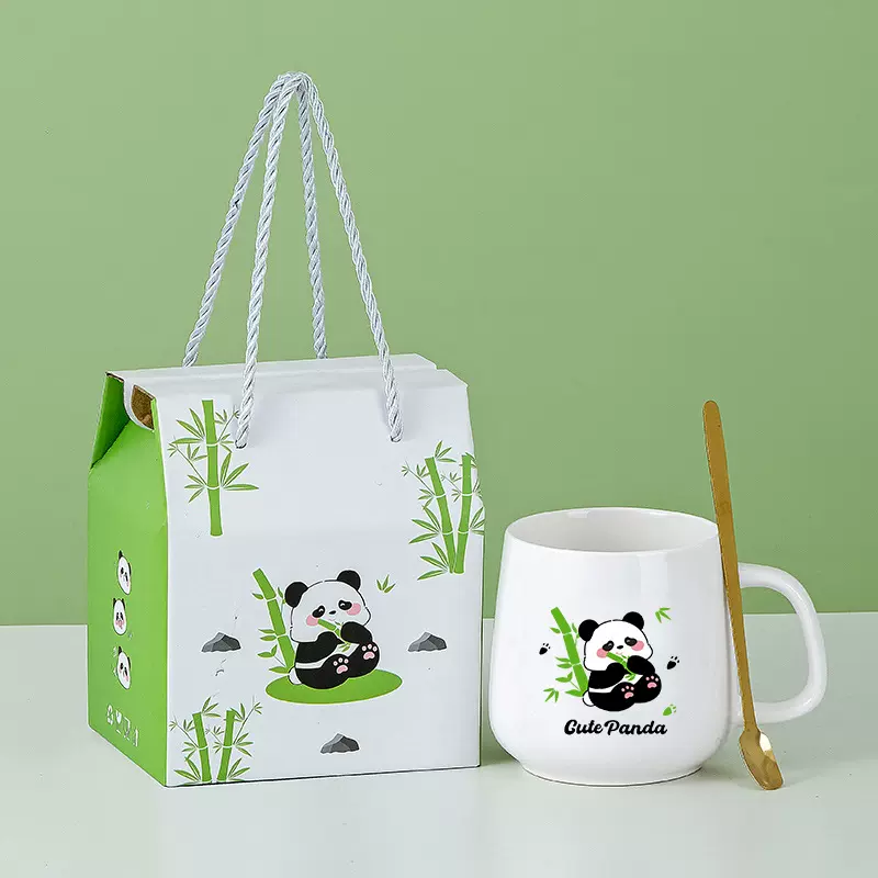 卡通熊猫陶瓷水杯毕业创意实用小礼品恒温暖暖杯子礼盒社团伴手礼