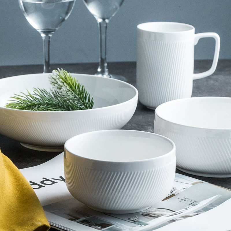 White soup bowl, ceramic dinner plate, tableware, high-quality style