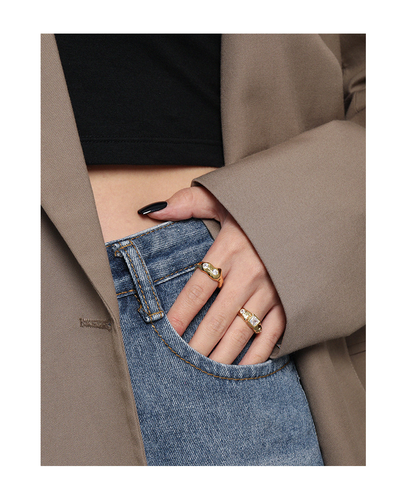 Simple Style Geometric Silver Plating Zircon Open Ring