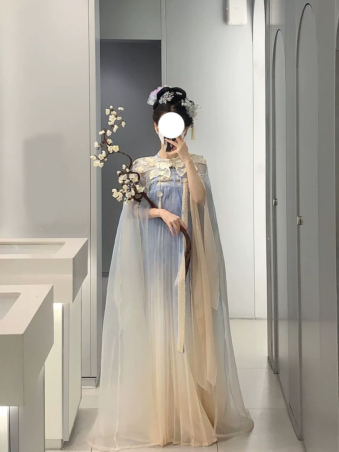 Новый танский стиль Hanfu, комплект из 6 предметов — степная юбка с двойной застёжкой, облачный плащ, рваные рукава, S–L