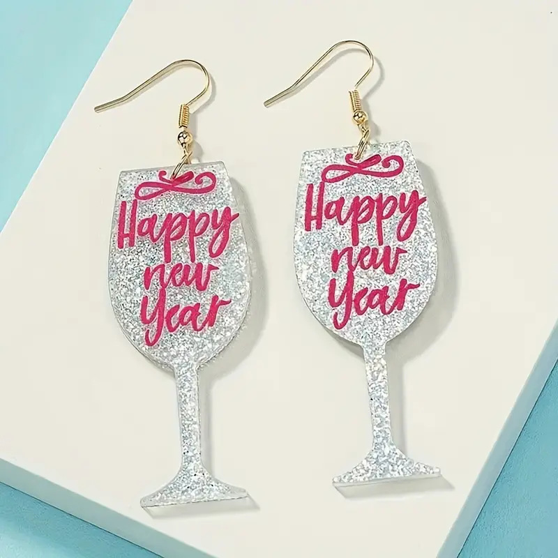 Women's Gender 1 Pair Cute Letter Wine Glass Printing Oval Arylic Drop Earrings