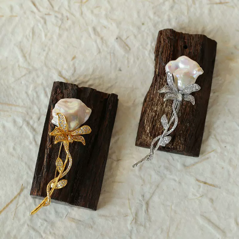 玫瑰巴洛克珍珠胸针女气质西装毛衣配饰潮流时尚设计感胸针