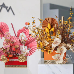 Holiday New Chinese Style Light Luxury Wooden Gift Box Nianxiao Flower Box Creative Fortune Bucket Flower Vase Wholesale