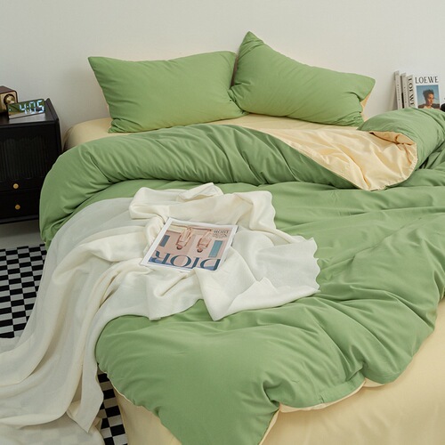 Simple solid color washed cotton four-piece set, student dormitory quilt cover and bed sheet three-piece set, B&B bedding wholesale