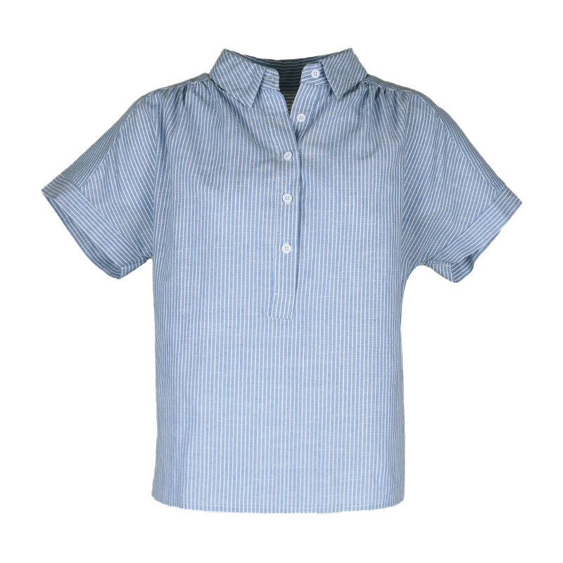 Camicia button-down con risvolto a maniche corte a righe_voghion.com