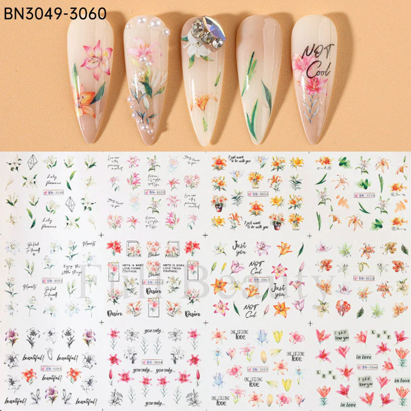 国境を越えた新しいネイルアート透かしシール春夏ユリ花薔薇桃花花花透かし爪貼り|undefined