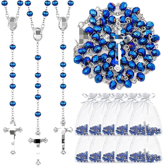 Transfronterizos azul púrpura cristal cuentas rosario collar DIY suéter cadena joyas accesorios de aguja curva regalos decorativos image 6