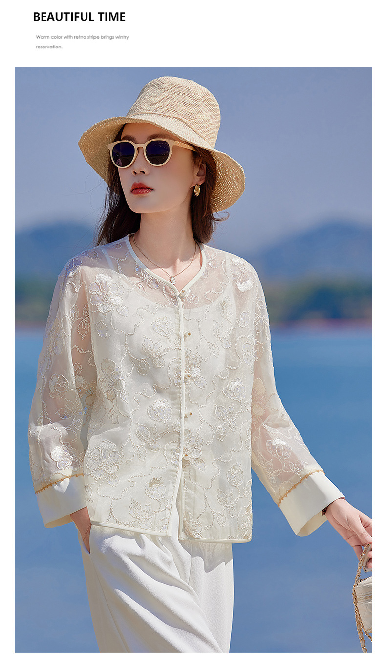 Áo cardigan nữ tay dài thêu hoa cổ tròn phối nút — Màu hồng, màu mơ chi tiết 15