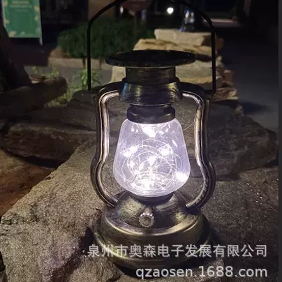 跨境太阳能复古马灯手提灯LED铜丝灯庭院灯装饰小夜灯露营氛围灯