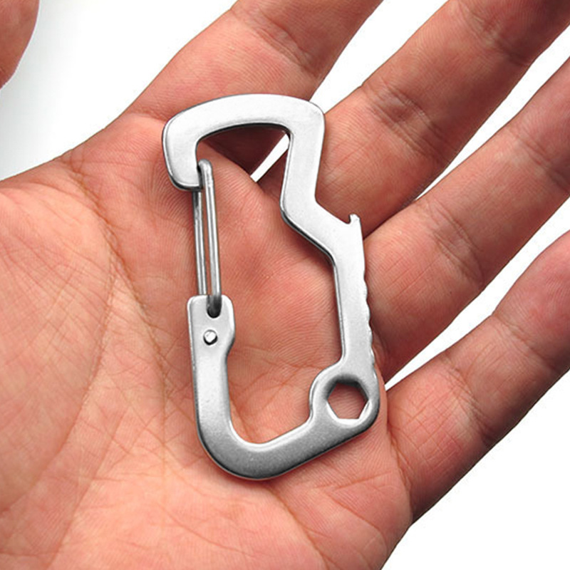 Small Dog Shark Outdoor EDCMultifunctional D-type Buckle Stainless Steel Mountaineering Buckle Bottle Opener Hanging Buckle Key Quick Hanging