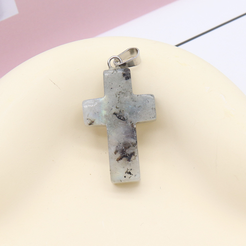 Deseo Venta caliente moda europea y americana natural piedra Cruz COLLAR COLGANTE 24 color piedra Cruz colgante al por mayor