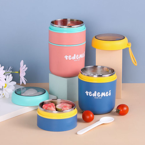Double-layer 304 stainless steel soup cup, breakfast soup can, work lunch box, lunch box, portable water cup
