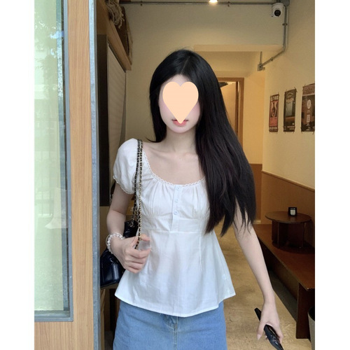 Age-defying sweet and gentle temperament white collar short-sleeve shirt summer woman 2025 short top fashion