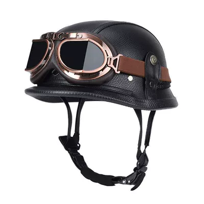 Motosiklet dəbilqələri – Helmet, Soldier Leather Helmet, Retro - m55-56-black-brown-copper-mirror-limited-time-carnival