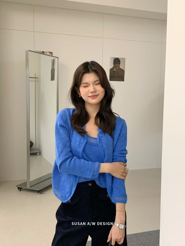 苏珊 韩系减龄时尚针织开衫背心两件套女2025秋冬季新款毛衣27338|undefined