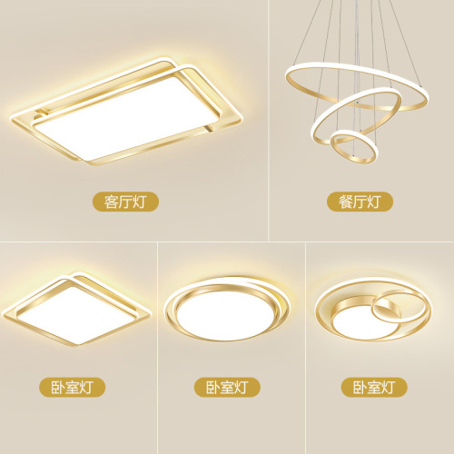 Golden Modern Minimalist LED Bedroom Lamps Nordic Creative Restaurant Lights Elegant and Luxurious Living Room Ceiling Lights Set