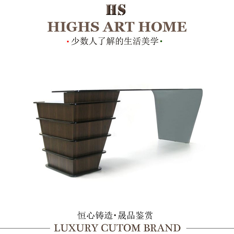 Italian Minimalist Rochburg Home Tempered Glass Desk Designer Modern Office Solid Wood Boss Desk