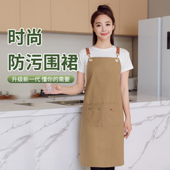 時尚高檔帆布圍裙印製logo印字防污耐髒工作服女廚房家用做飯圍腰