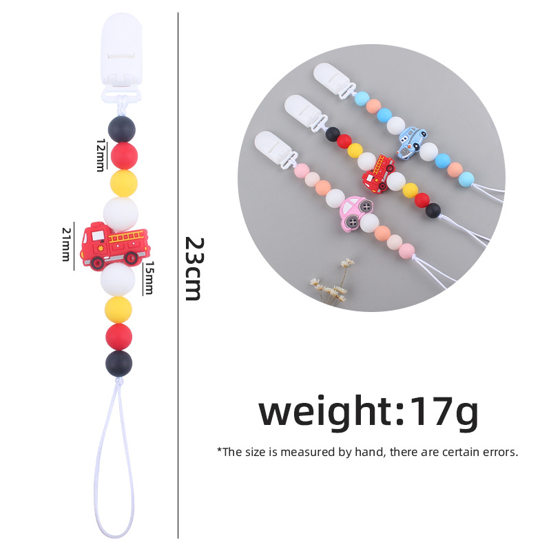 Bebé chupete de plástico clip DIY bebé chupete Cadena de dibujos animados camión de bomberos chupete cuerda de silicona Amazon