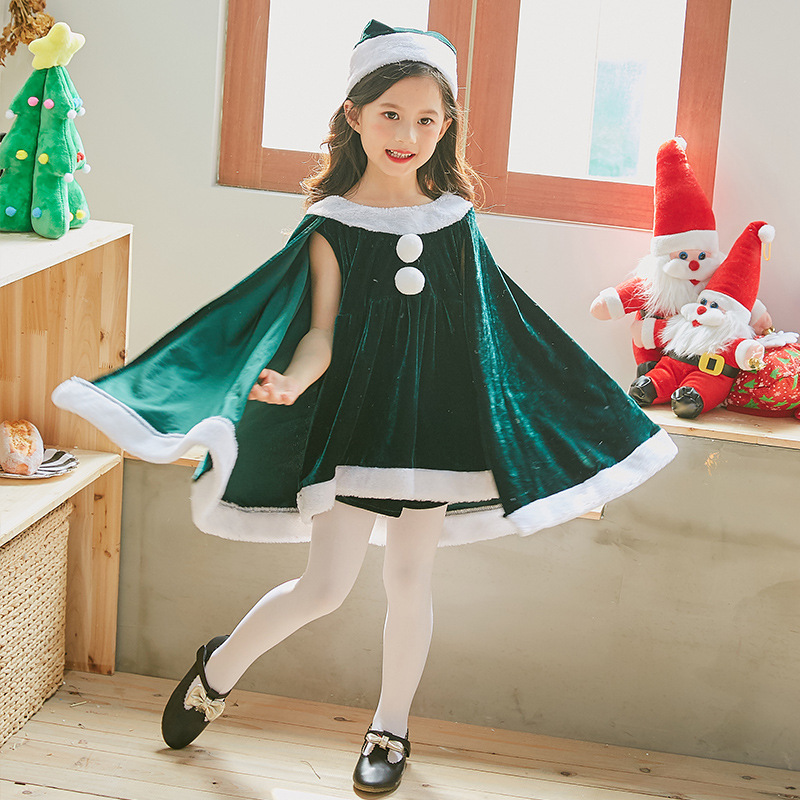 クリスマス子供服赤ちゃん女の子幼稚園サンタクロース服ショールマントプリンセスドレスドレス|undefined