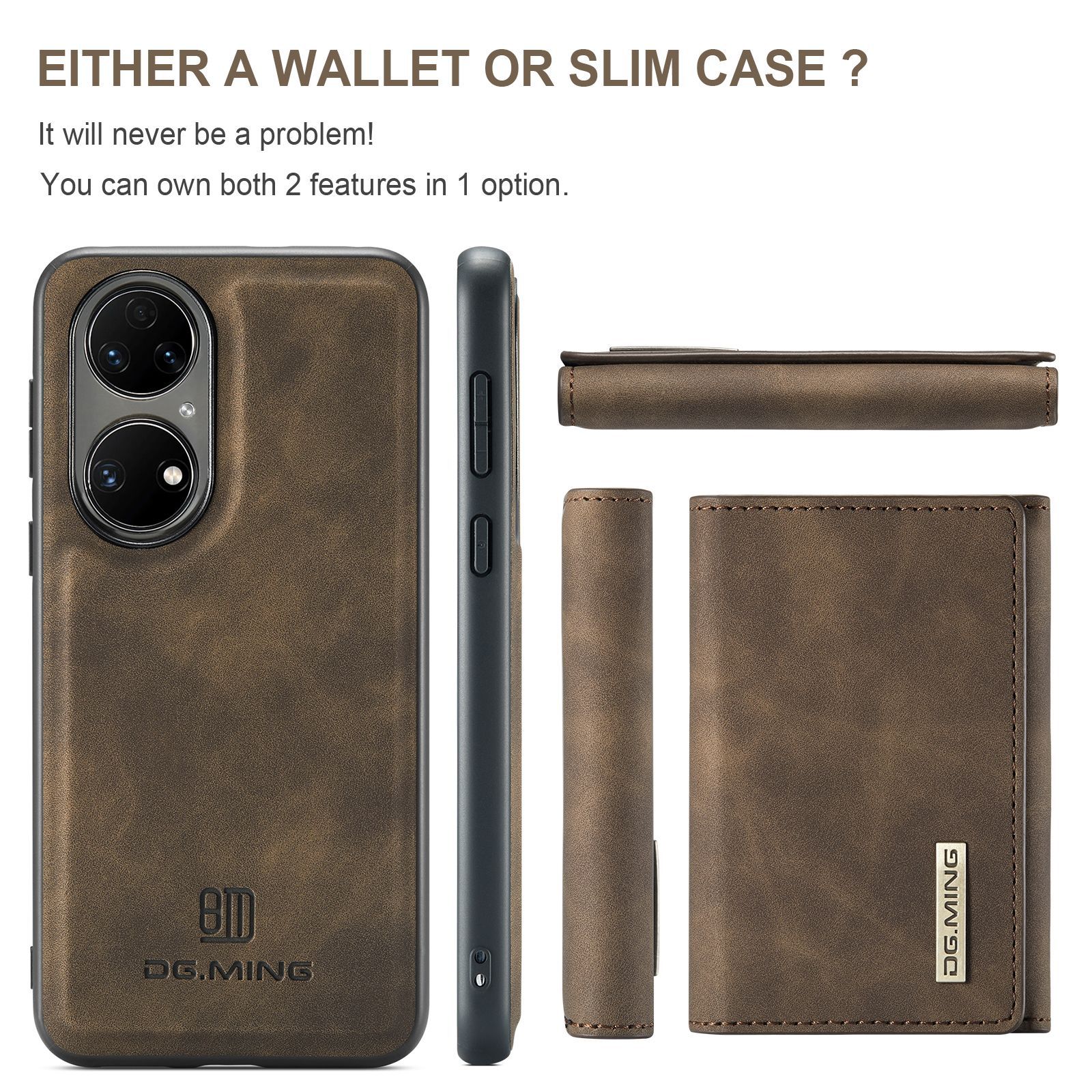 Custodia protettiva in pelle con portafoglio magnetico a ventosa serie M1 per Huawei P50 P50 Pro 2 in 1 custodia per telefono con portafoglio diviso_voghion.com