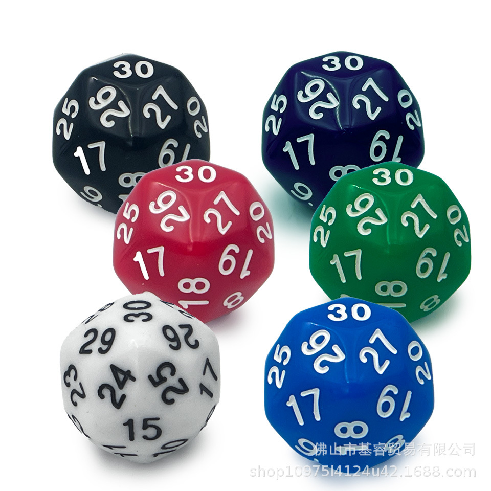 Multi-sided Dice Big D30 Solid Color 30-sided Digital Dice 6 Pack 5 Pack Table Game Teaching Props Dice