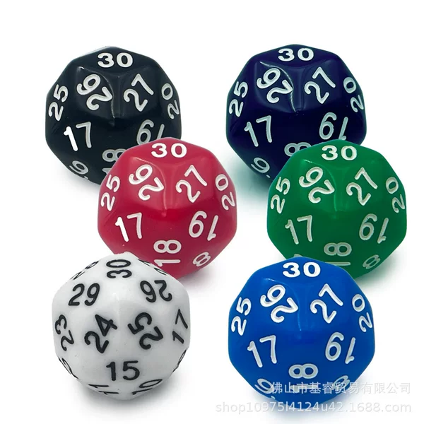 Multi-sided Dice Big D30 Solid Color 30-sided Digital Dice 6 Pack 5 Pack Table Game Teaching Props Dice