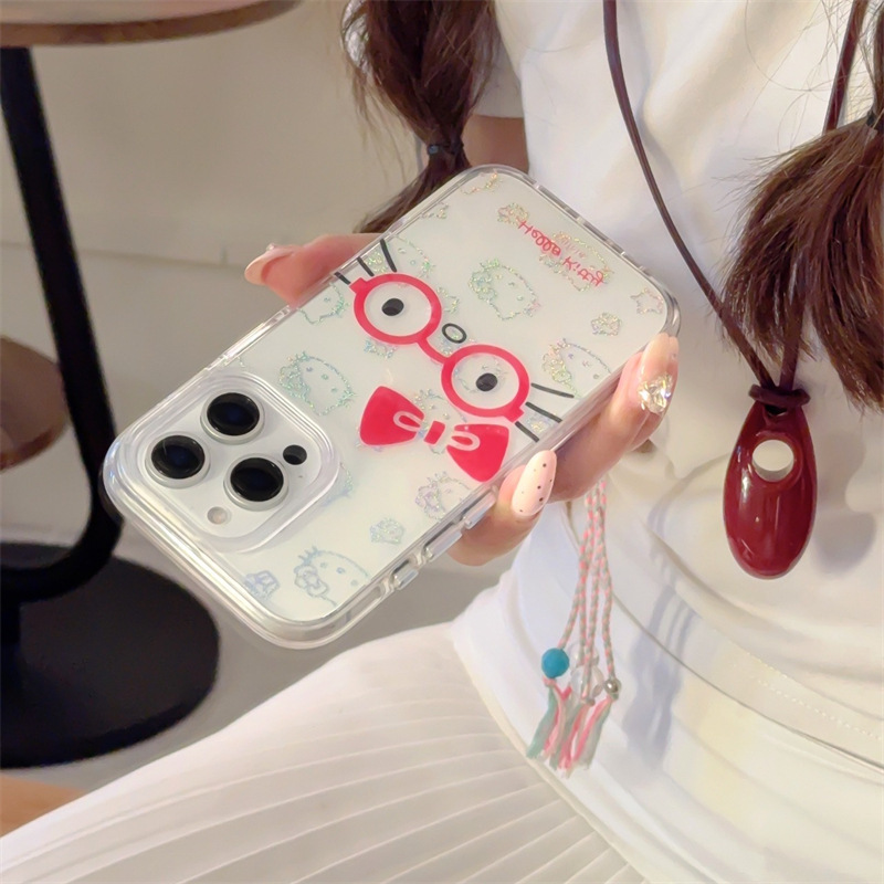 Gafas de nudo de mariposa roja niña kt para iphone15 funda para teléfono móvil 16ProMax Apple 14/13 funda para teléfono móvil