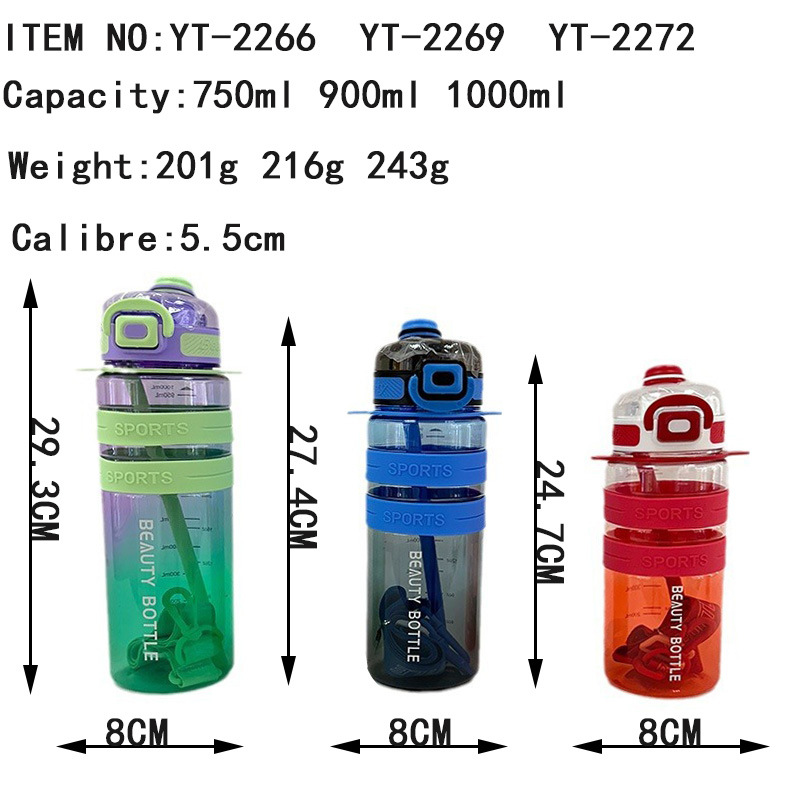 Nuevo estilo de deportes al aire libre fitness botella de agua doble colorido verano correa portátil taza de agua de plástico botella de lectura para estudiantes