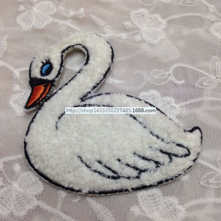 新款白色布贴 小号布贴补丁贴 衣贴白天鹅刺绣贴花辅料牛仔衣布贴