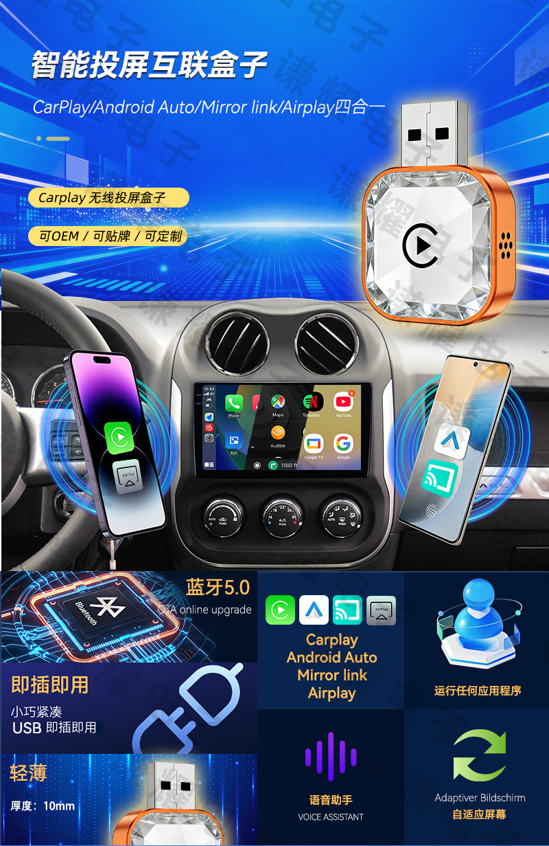 Cross-Border 4-in-1 Car Connectivity Box Dual-Band Android Apple Screen Mirroring Smart Wireless Carplay Box