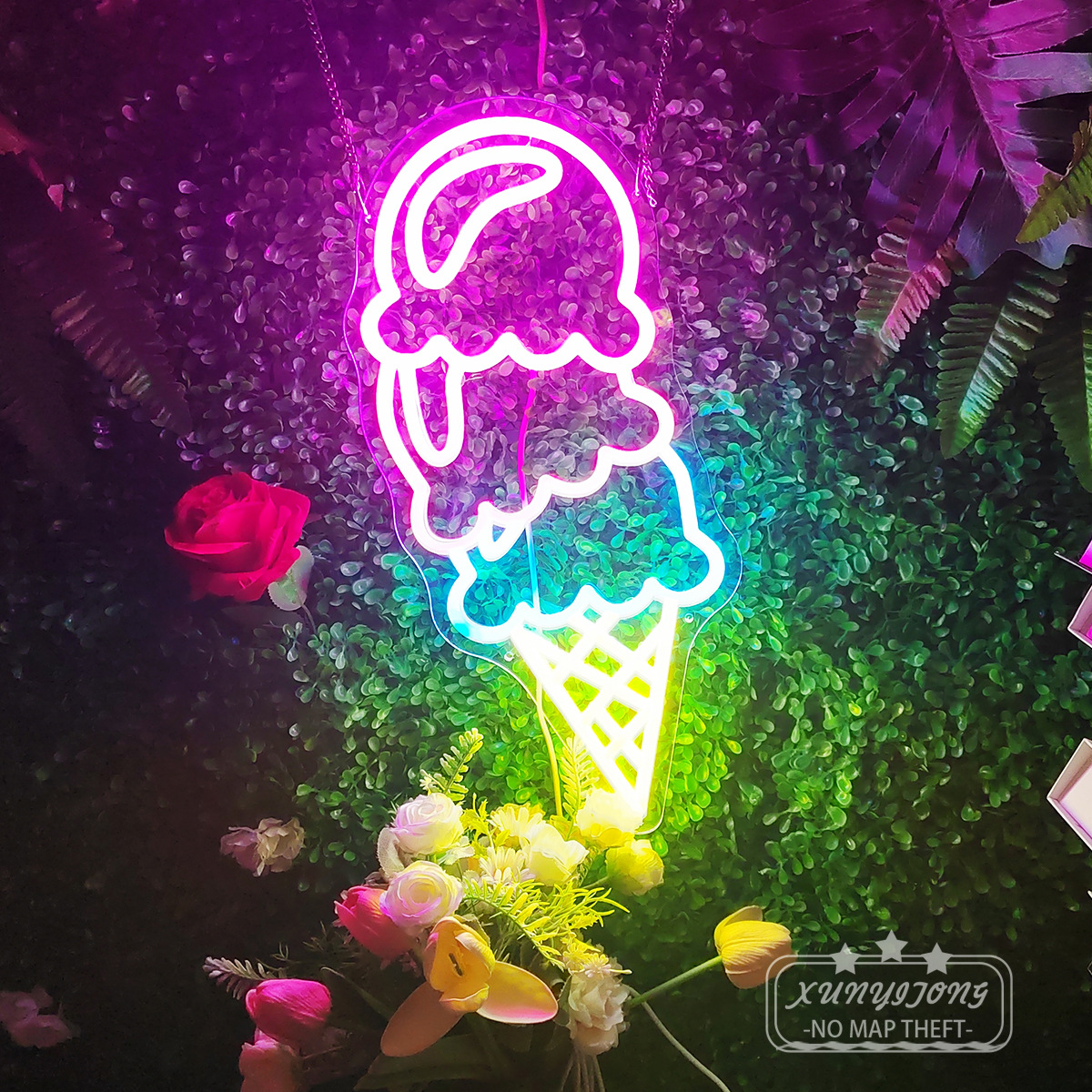 亚马逊LED全彩霓虹灯diy亚克力透明冰淇淋造型氛围灯装饰造型灯