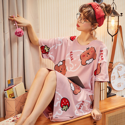 Camisón para mujer, talla grande de verano, pijamas de maternidad para primavera y otoño, nuevo estilo 2024, manga corta, fino, lindo, dibujos animados de verano.