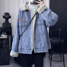 冬季美式羊羔绒牛仔外套男帅气潮流加绒加厚棉服潮牌港风保暖棉衣