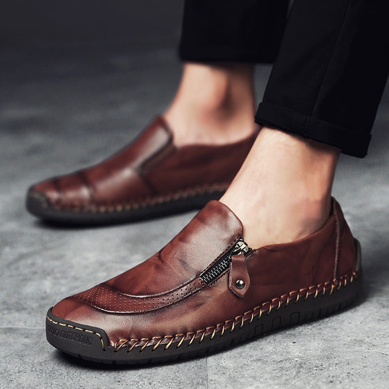 Cross-border large size autumn new men's leather shoes genuine leather men's shoes driving Bean shoes men's casual shoes business overshoes