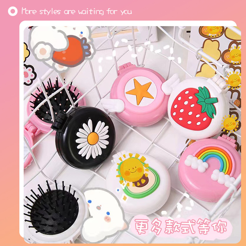 De dibujos animados integrado mini peine plegable cojín de aire peine portátil chica abrigo de aire masaje peine macaron peine venta al por mayor