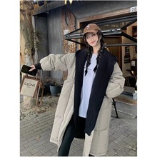 羽绒服女中长款韩版宽松针织毛线帽假两件白鸭绒2025年新冬季外套