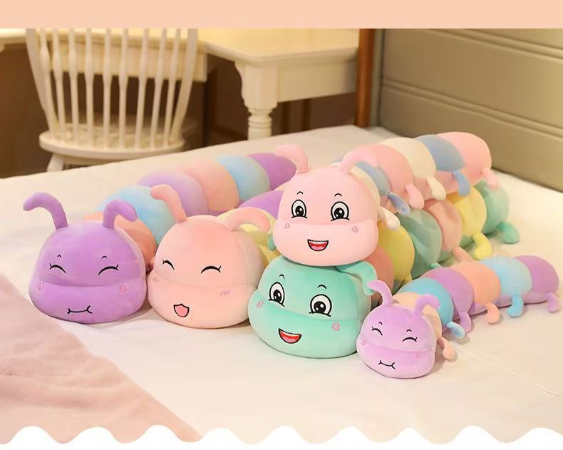 Cute Caterpillar Plush Toy Pillow Doll Stuffed Animal for Girls to Sleep on Bed with Legs Folded Long Pillow