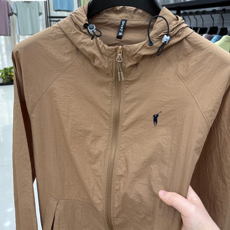 Authentic Polo Men's Sun Protection Jacket Long-Sleeved Hooded Zipper Summer Outdoor Sports Jacket with Pony Logo