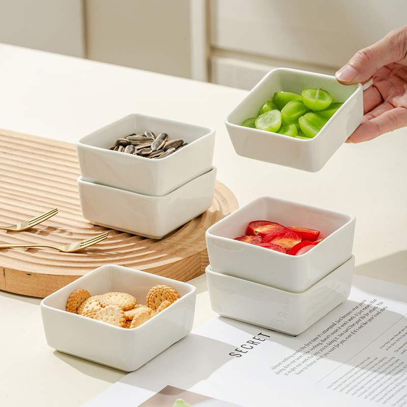 Ceramic Square Small Dish Dipping Dish Japanese Style Dipping Dish Hot Pot Dipping Bowl Commercial Creative Barbecue Seasoning Bowl